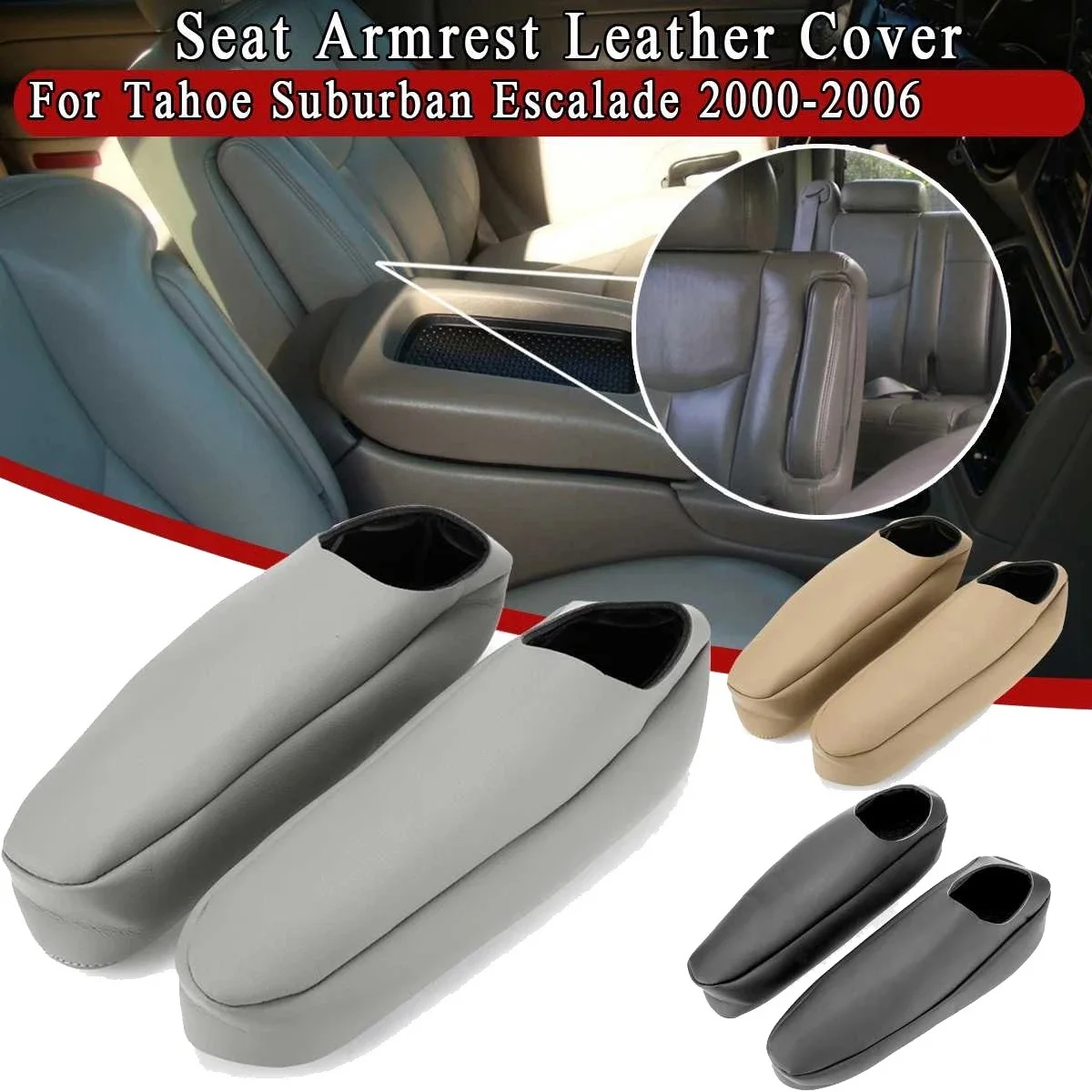 Car PU Leather Seat Armrest Cover Protective Cover for Chevrolet Tahoe Suburban Escalade 2000 - 2006 Beige