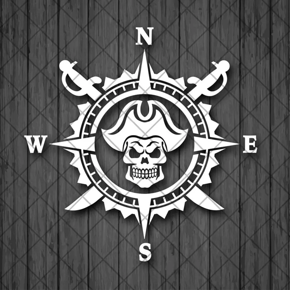 Skull Pirate Compass Nautical For Car Sticker Rear Windshield Decoration Window PVC Personalized Decal Notebook Vinyl Decals