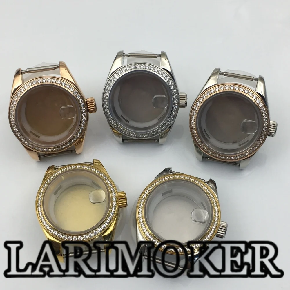 

LARIMOKER 28MM Women's Case Luxury Diamond Bezel Sapphire Glass Stainless Steel Solid Back Case for NH05 NH06 Movement