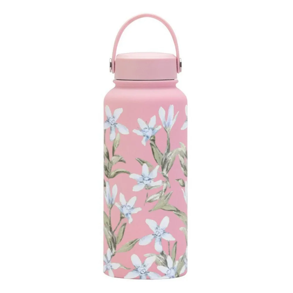 

Creative Thermal Water Bottle Portable 1L Outdoor Insulated Mug Stainless Steel Large Capacity Floral Insulated Bottle Office