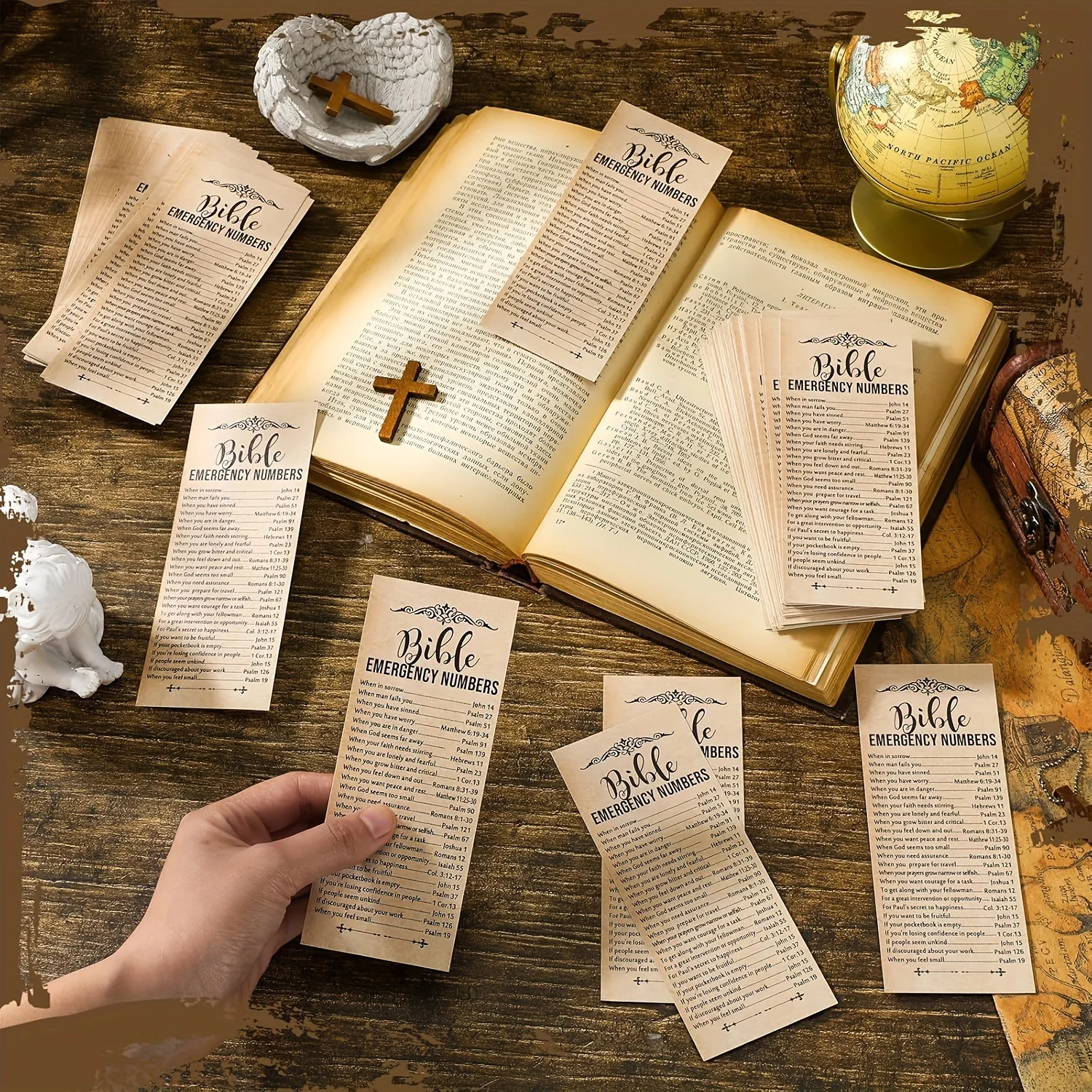 50 Pcs Bible Emergency Numbers Bookmark Christian Gift Religious Bible Verse Bookmark Christian Bookmarks for Church Welcome Gif