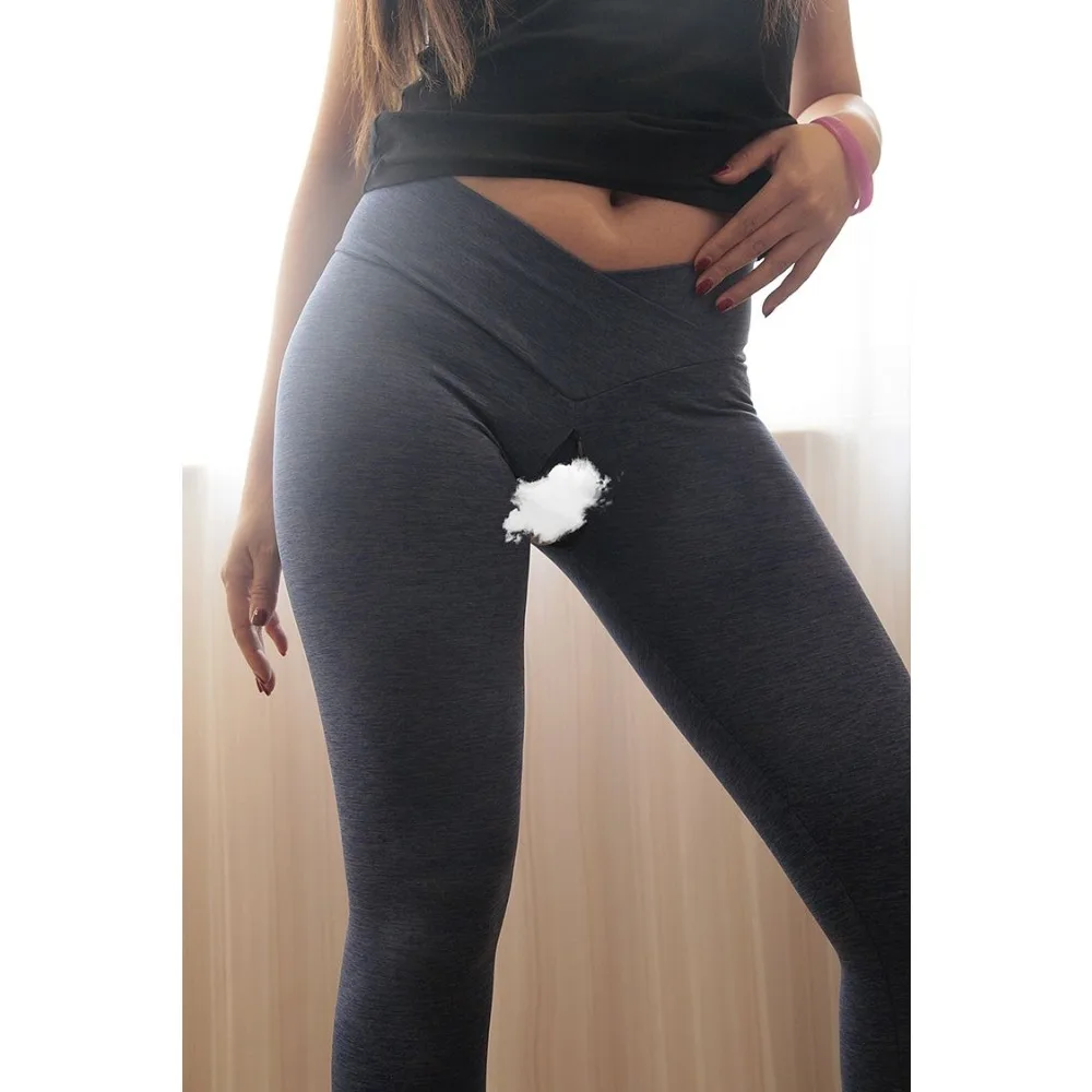 Leggings de cintura alta con estampado Invisible para mujer, pantalones sexys de Yoga con entrepierna abierta, levantamiento de cadera suave, Entrenamiento Atlético