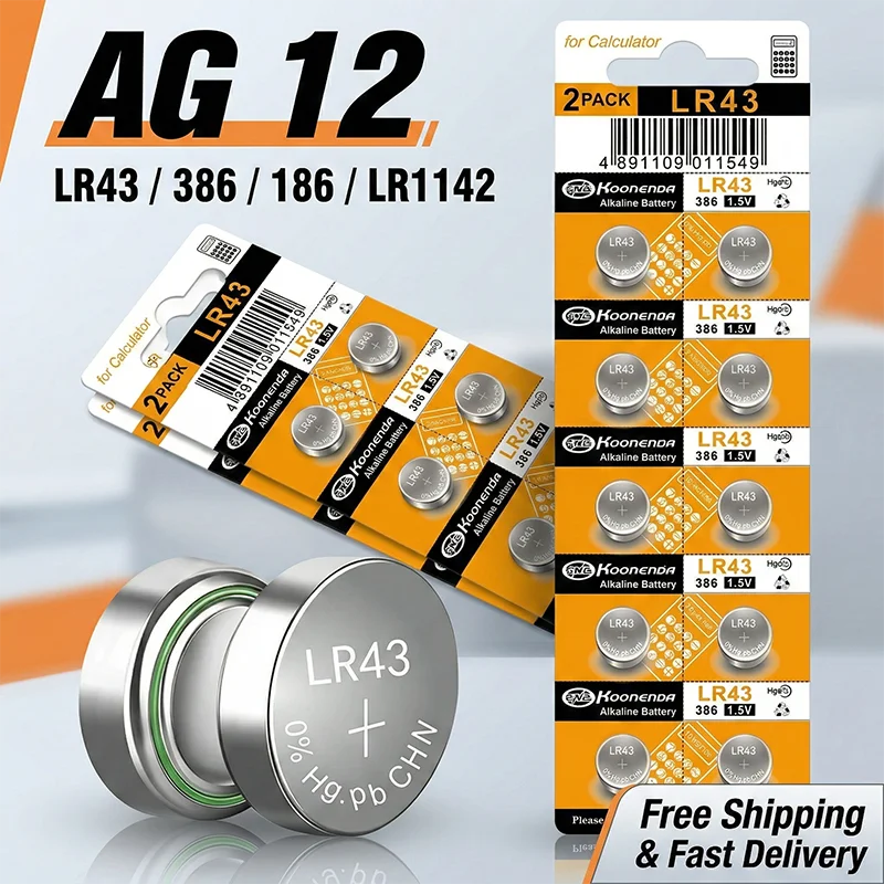 

10-50PCS 1.55V AG12 LR43 Coin Battery 100mAh SR43 386 LR1142 V12GA SR43W SR1142 Button Cell for Watch Toys Remote