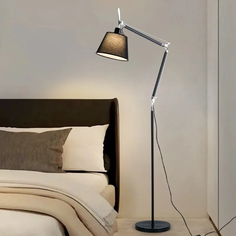 Modern Living Room Sofa Side Floor Lamp With Adjustable Long Arm Swing Arm Fabric Fishing Lamp LED