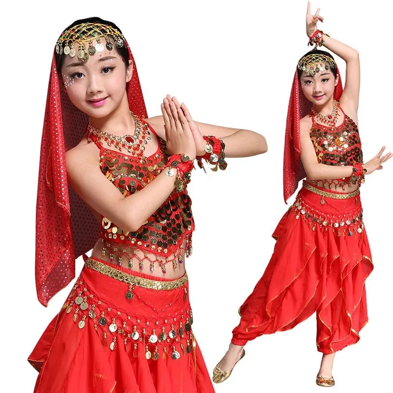 Traje de dança indiana infantil personalizado para crianças roupas de dança do ventre vestido de desempenho para meninas