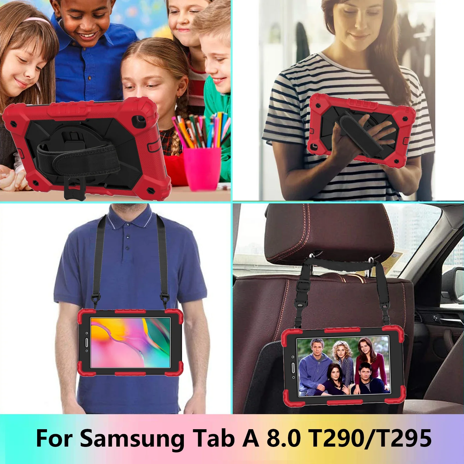 Case for Samsung Galaxy Tab A 8.0 2019 SM-T290 T295 T297 Silicon Shockproof Rugged Cover with Kickstand Hand Shoulder Strap