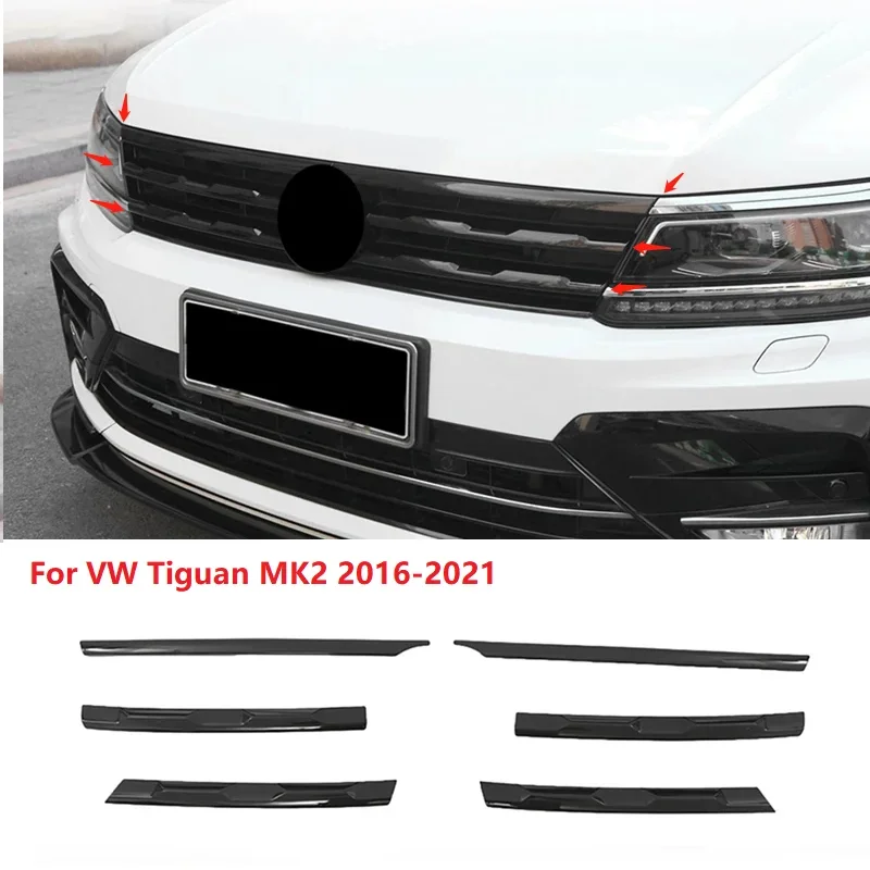 

6PCS Car Front Bumper Mesh Center Grille Grill Moulding Strips Cover Trim For VW Tiguan MK2 2016-2021 Chromium Styling