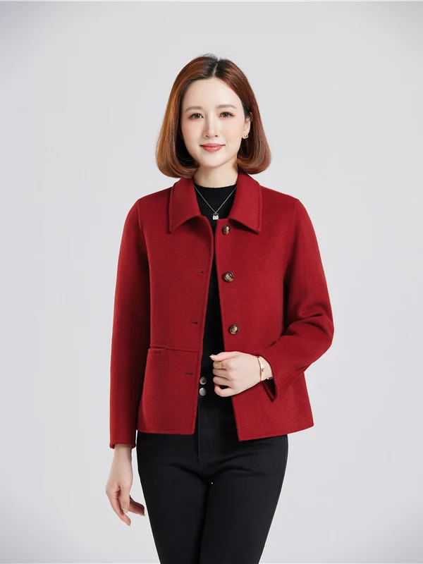 

Short Double-Faced Woolen Coat for Small-Size Mothers Fashionable Mid-Aged And Elderly Women's Clothing Wedding Dress Outerwear