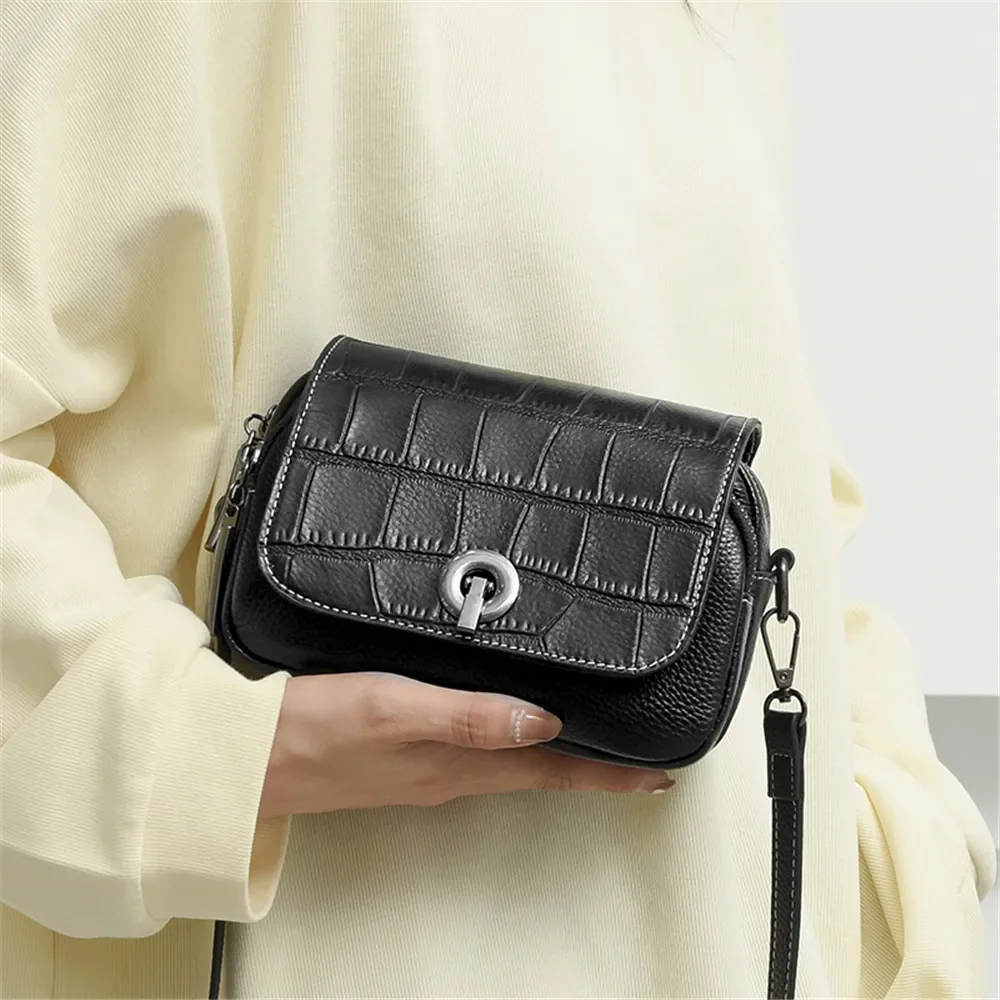 100% Cow Leather Lady Shoulder Crossbody for Women Quality Totes Solid Genuine Leather Handbag Fashion Female Purses Phone Bags