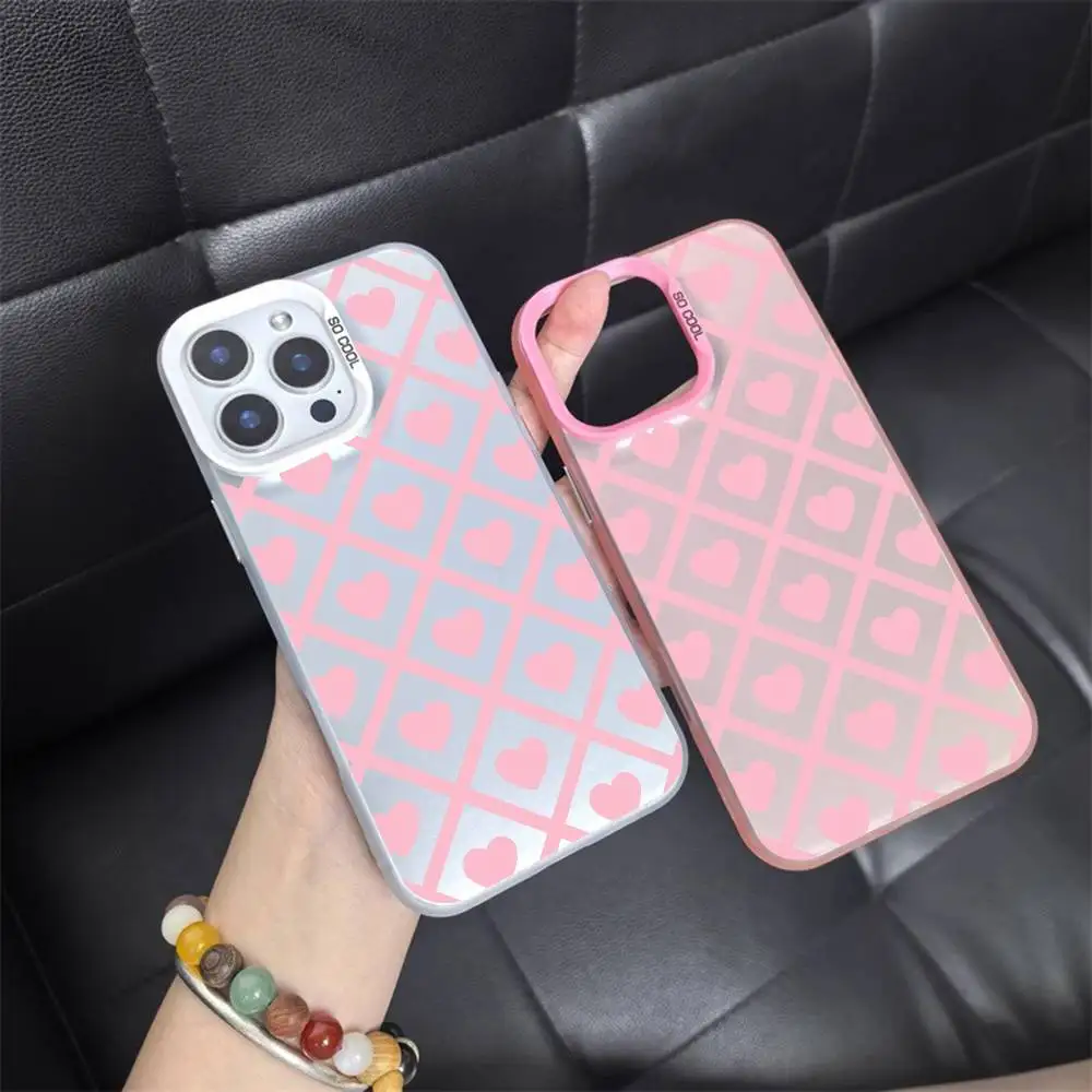 1pc rosa coração caso de telefone laser imd cor prata escudo para iphone 17 16 15 14 13 12 11 ar pro max plus