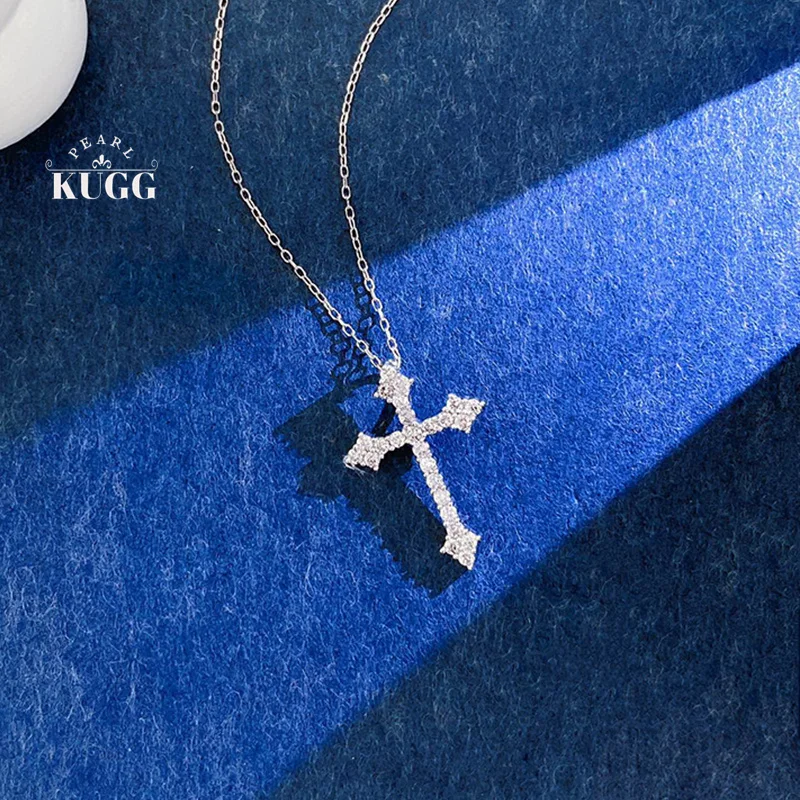 KUGG 100% collar de oro blanco de 18 quilates elegante colgante de cruz 0,30 quilates collar de diamantes naturales reales para mujer regalo de cumpleaños alto