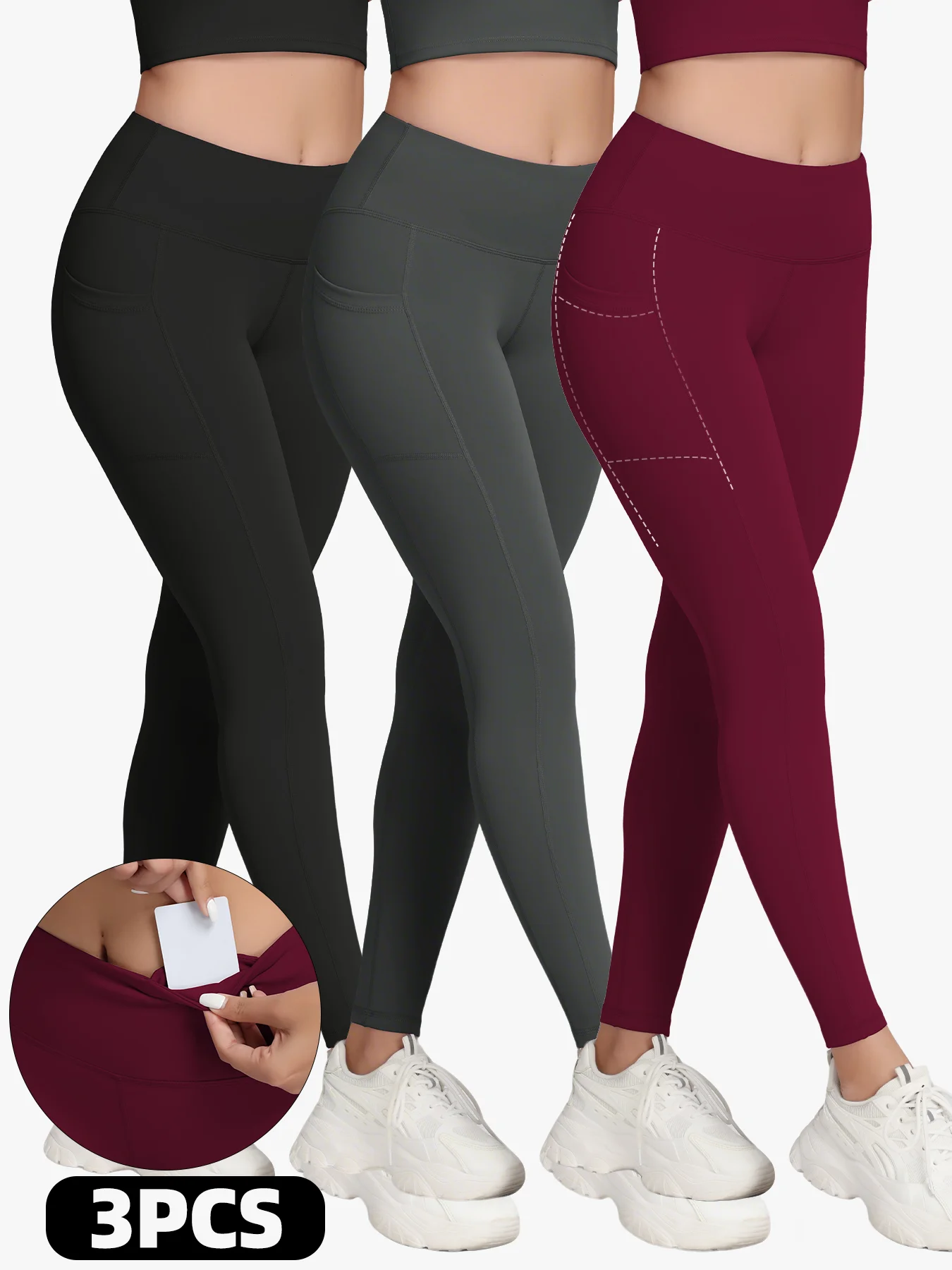1/3Pcs Women's Soft Sports Leggings With Pockets For Women High Waisted Workout Yoga Running Push Up Gym Fitness Tight Pants