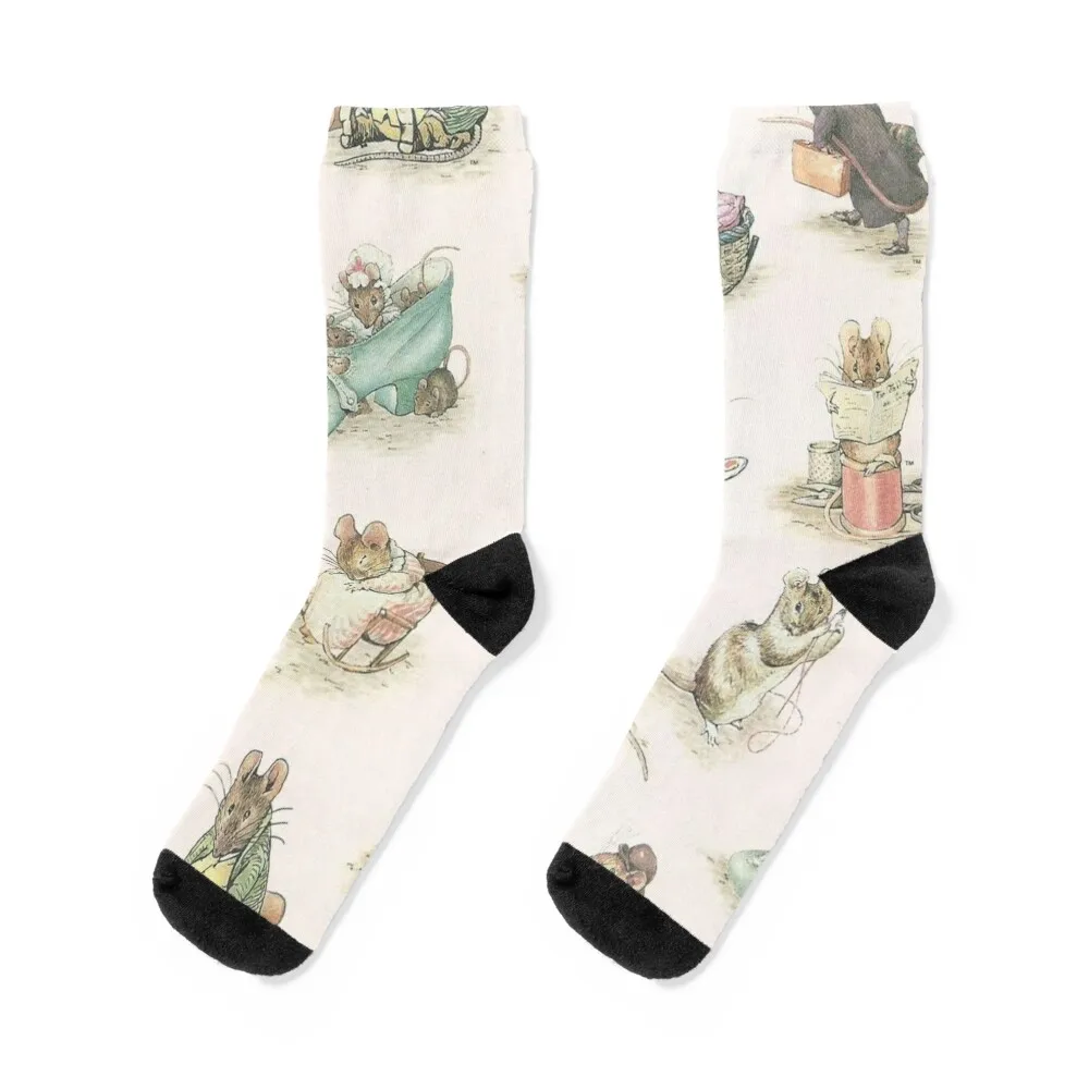 Beatrix Potter Book Characters Print Illustration Socks bright garter crazy Run luxury Socks Ladies Men's