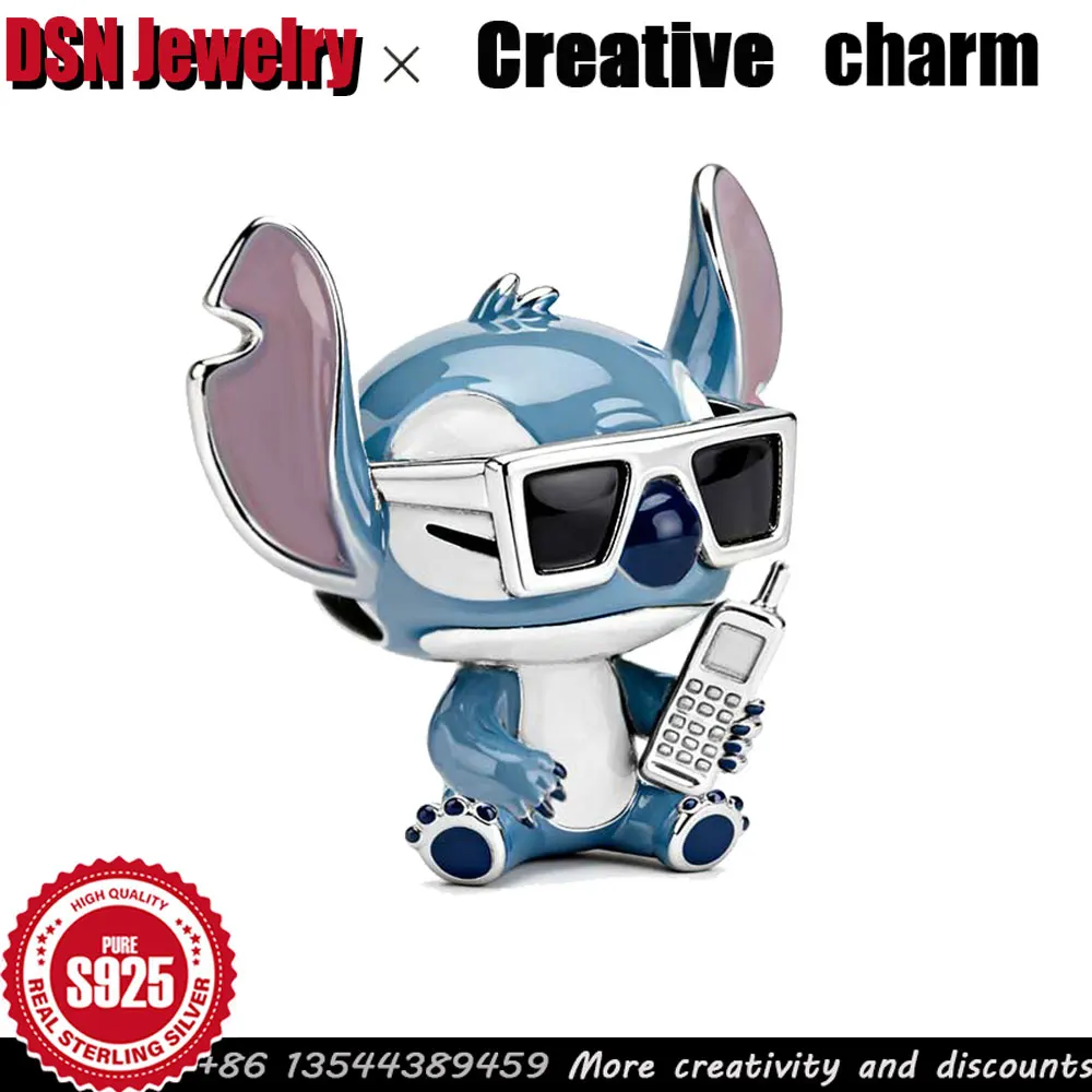 

Серебряный шарм Disney 925, солнцезащитные очки для телефона, эмалированные бусины по индивидуальному заказу для браслета, детские игровые очаровательные роскошные ювелирные изделия Gif