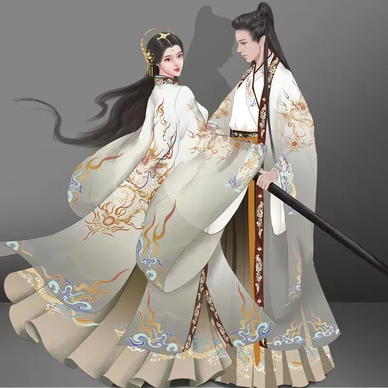 Hanfu traditionnel chinois pour hommes et femmes, vêtements d'époque Weijin, culture de niche classique, ensemble de robe d'impression, super beau dragon