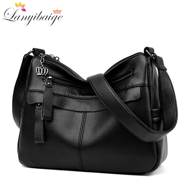 High Quality Soft Leather Women\'s Shoulder Bags Luxury Designer Handbag Brand Large Capacity Multi Pocket Vintage Crossbody Bag