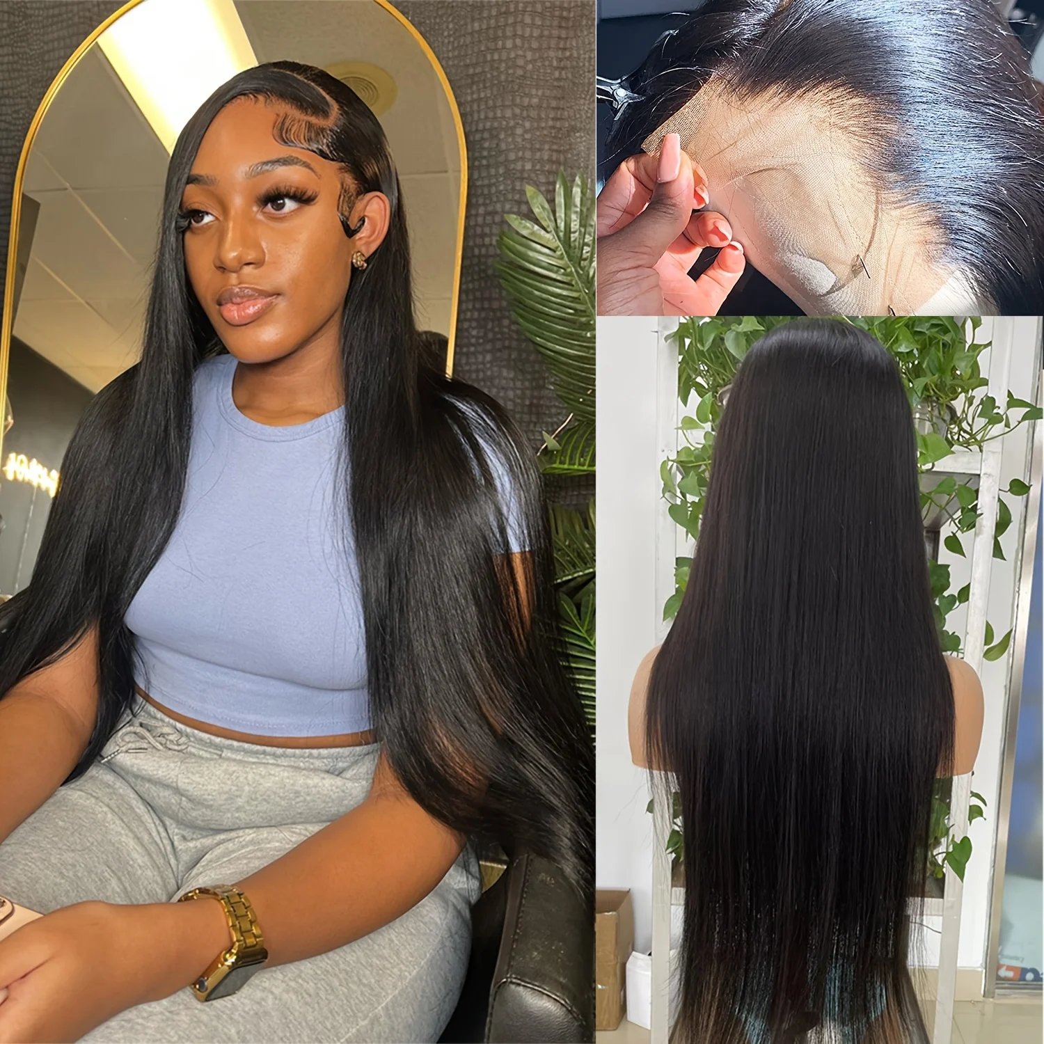 شعر مستعار بدانتيل بدون صمغ عالي الدقة 13 × 4 - شعر بشري مستقيم مقطوع مسبقًا مسبقًا - بدون غراء 3 ثوانٍ للارتداء #5