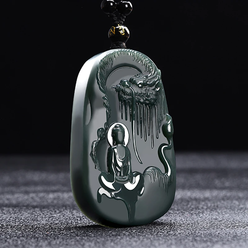 

Hetian Jade Yulong Wudao Guanyin Jade Pendant Xinjiang Sapphire Buddha Men's and Women's