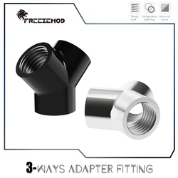 Freezemod Water Cooling Distributor Fitting Adapter, Inner G1/4'' X3 Tee Y Shape Splitter, Black / Silver, HDTD-3YTB