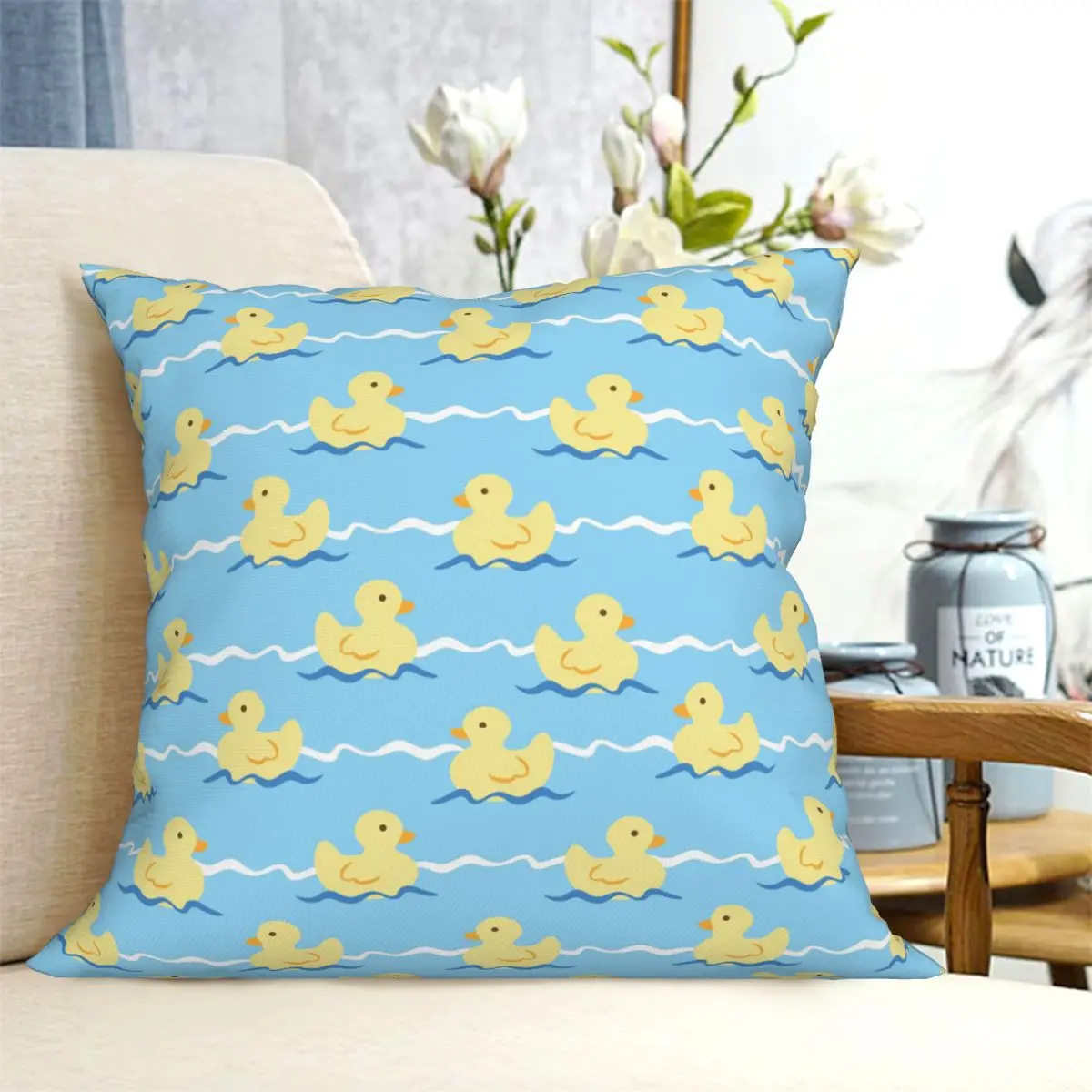 Cute Duck Swimming Seamless Pattern Square Pillowcase Cushion Cover Pillow Case Throw Pillow Cover for Home Bedroom Car