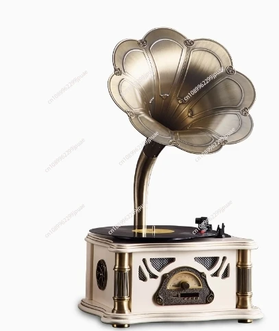 

Gramophone living room American vinyl record player, antique streaming phone, phonograph, large speaker