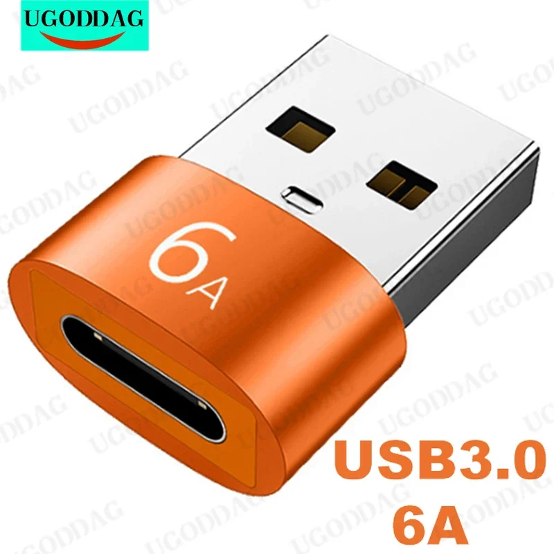 Tipo C para USB 3.0 OTG adaptador, 6A, fêmea para conversor USB macho, conector USBC OTG, MacBook Pro, Samsung S20, Xiaomi, Huawei