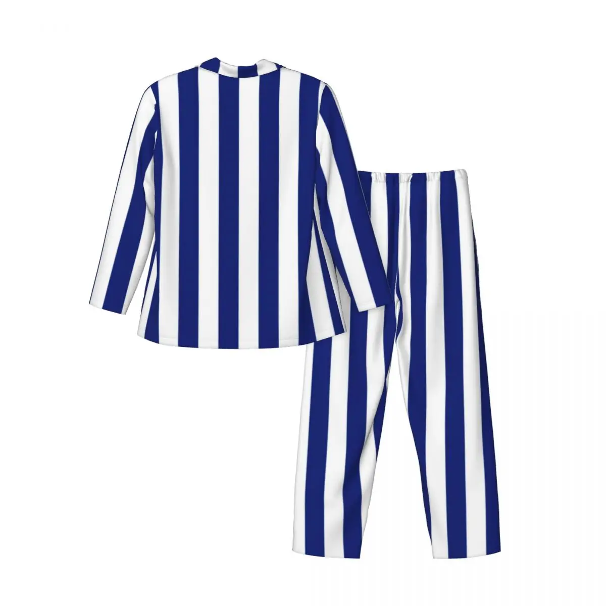 Vertical Striped Pajamas Men Blue Lines Print Kawaii Room Sleepwear Autumn 2 Piece Casual Loose Oversize Custom Pajama Sets