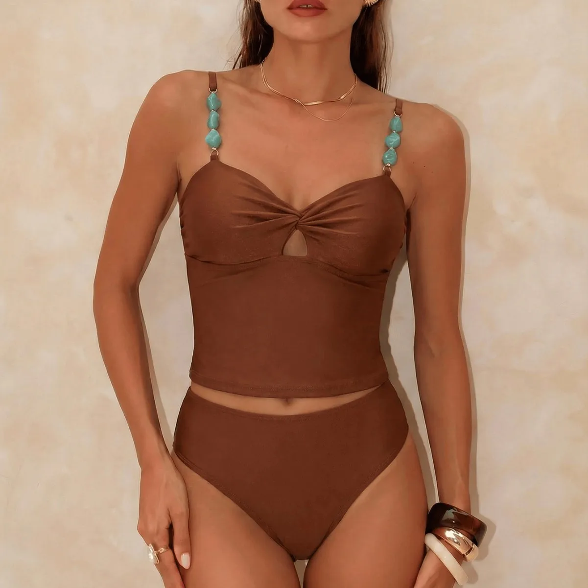Fashionable Beaded Sexy Bikini 2026 Cross-Border Strapless Strap Swimsuit Women's Adult Swimwear High Elasticity No Steel Sup...