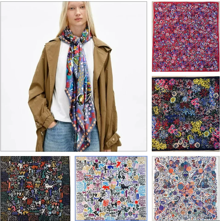 

2024 Spanish Foreign trade original fashion beauty popular women's silk scarf printed large square shawl