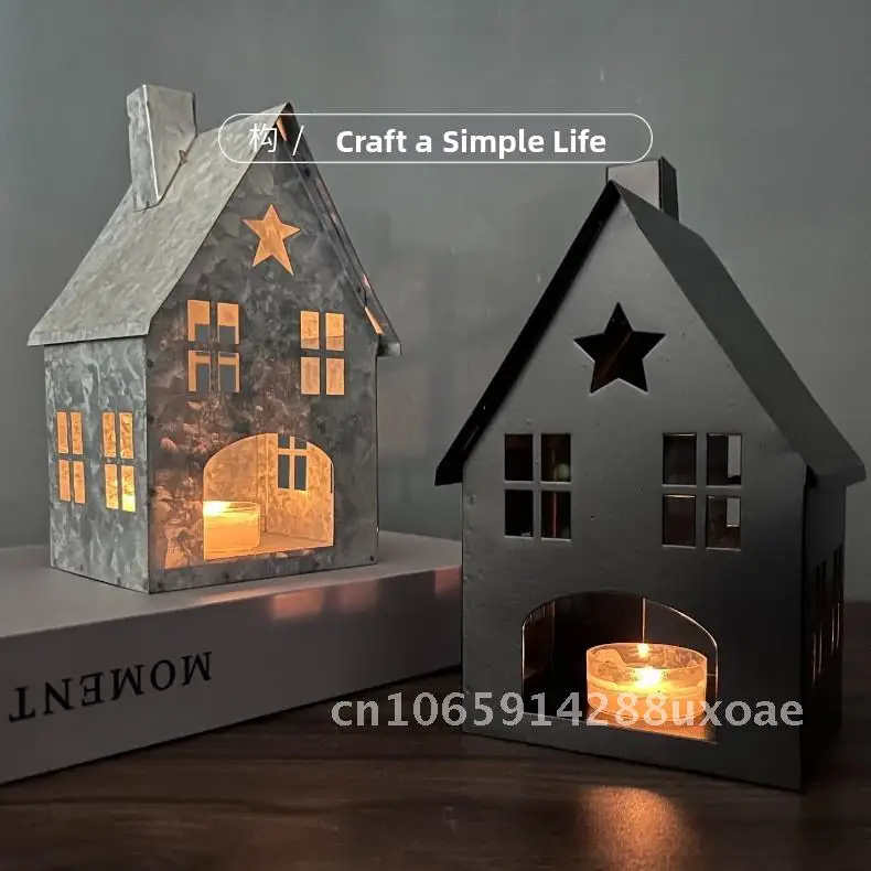 

Hollow Small House Candlestick Ornaments Crafts Creative Iron Small Candlestick Desktop Candlestick