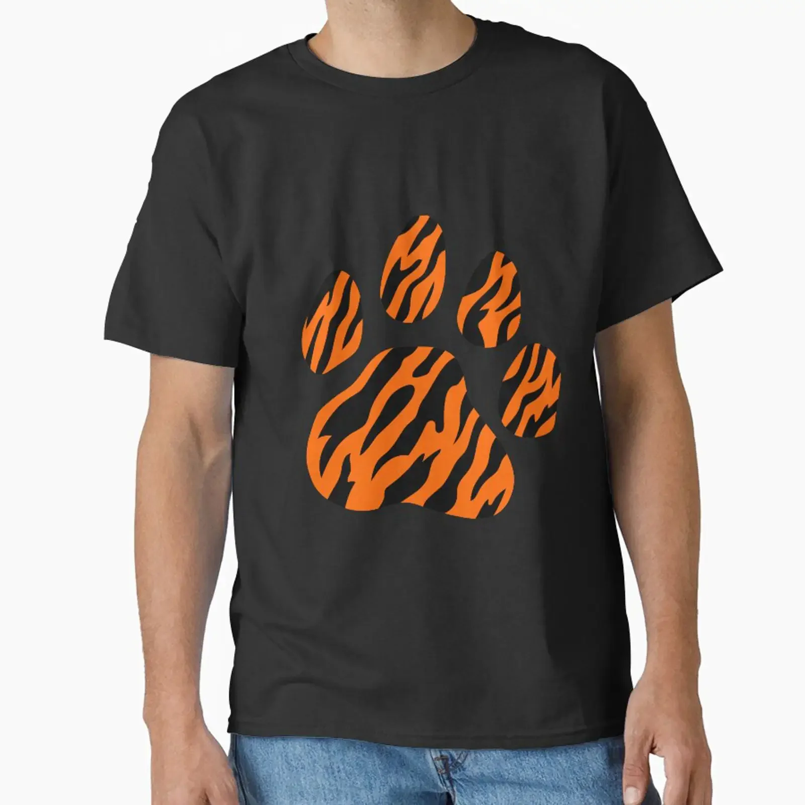 tiger paw clip art Classic T Shirt vintage Washed Versatile Top For Everyday Wear Slightly Casual fashion homme streetwear