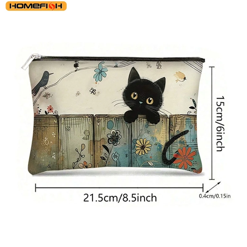 HOMEFISH Black Cat Floral Zipper Pouch - Durable, Fade-Resistant Cosmetic Bag, Gift for Sisters, Friends, Cat Lovers | Vibrant image 6