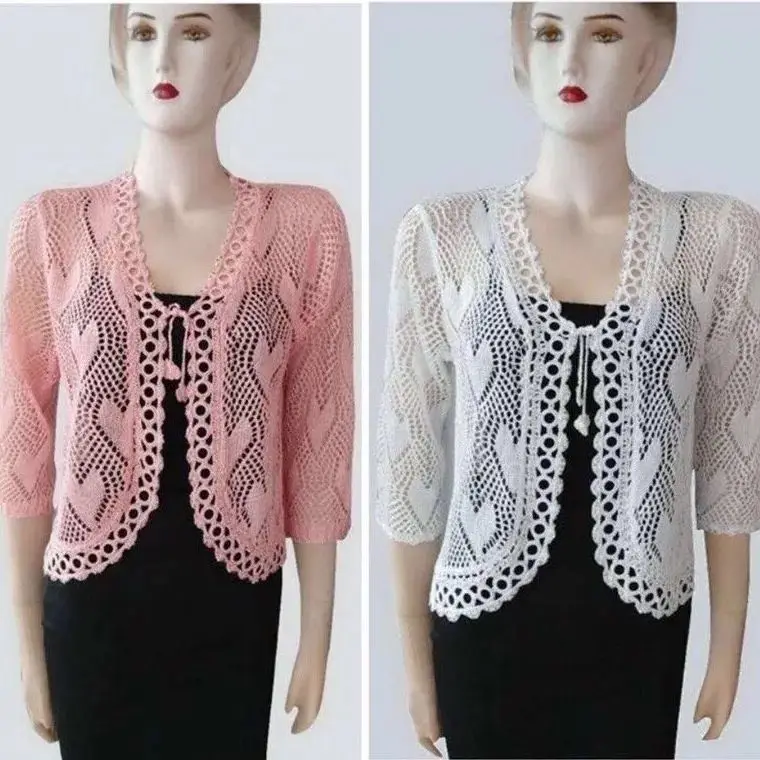 

Fashion 2025 Sun Protection Cardigan for Women Summer Thin Lace Up Knitted Coat Female Versatile Hollow Out Ice Silk Tops Z812