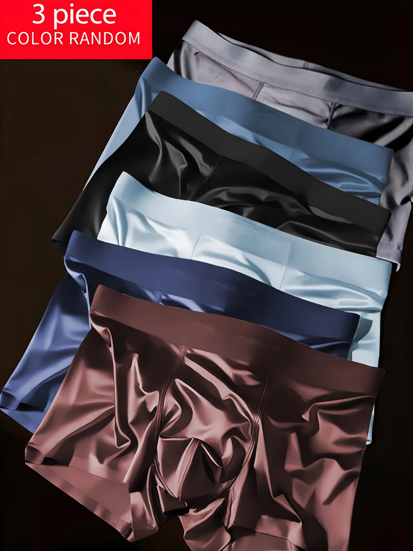 3pcs Random Summer Smooth Cool Satin-like Men's Boxer Shorts Underpants Breathable Crotch Male Underwear Panties Boxer Brifes