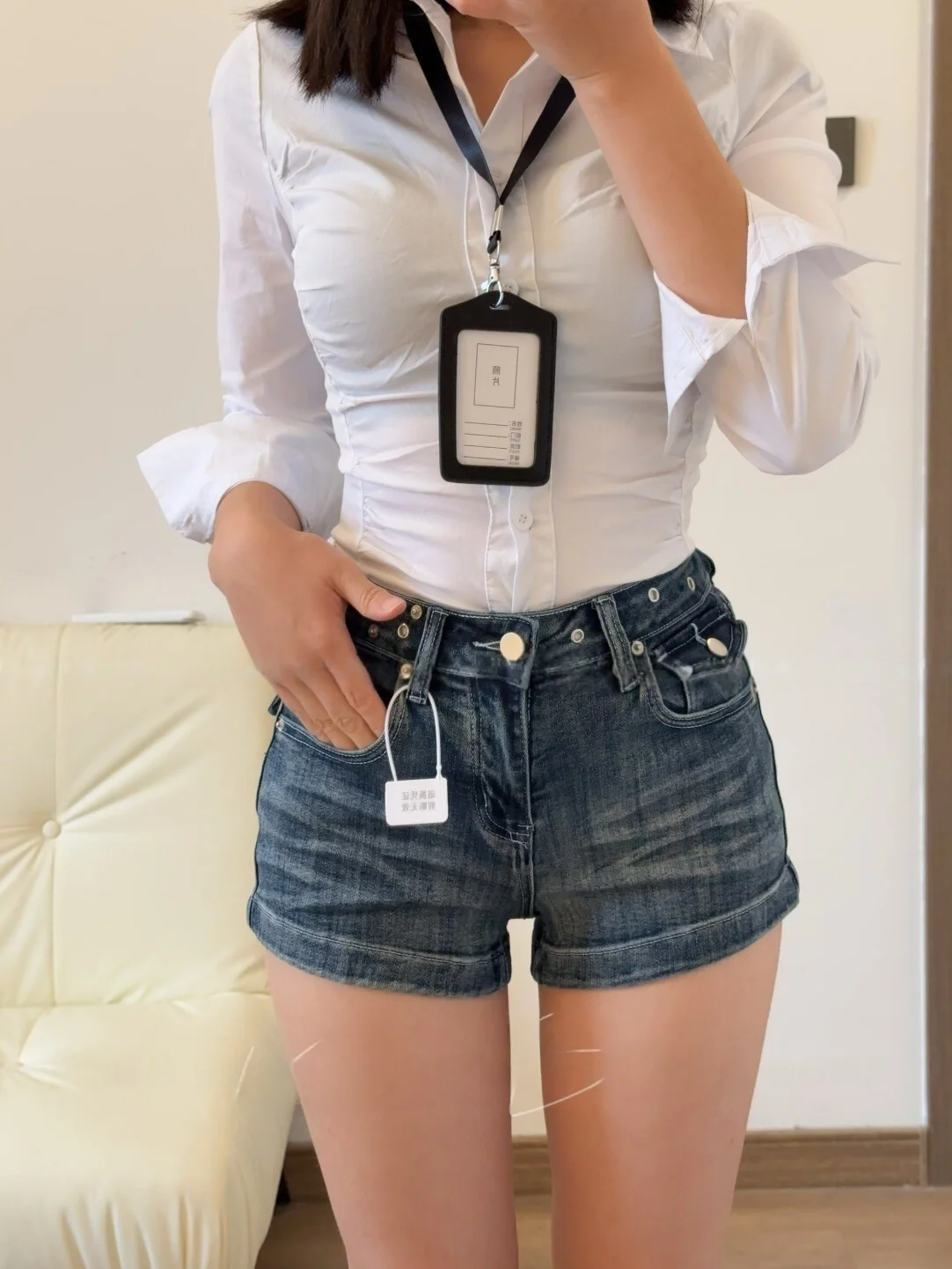 High Waist Slim Fit Denim Shorts Women's High Elasticity Washed in Bodycon Hot Pants Perfect Waist Hip Ratio Cotton Stretch D...