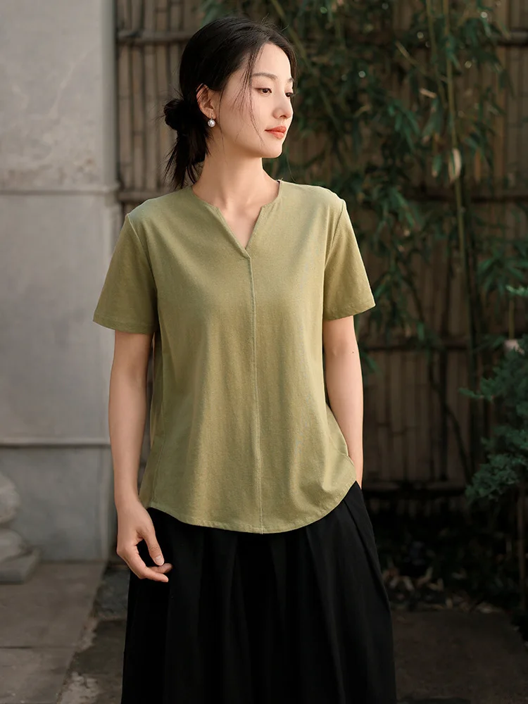 

Cotton Hemp Blouse Tops Short Sleeve Casual Comfy Shirt Summer Tees