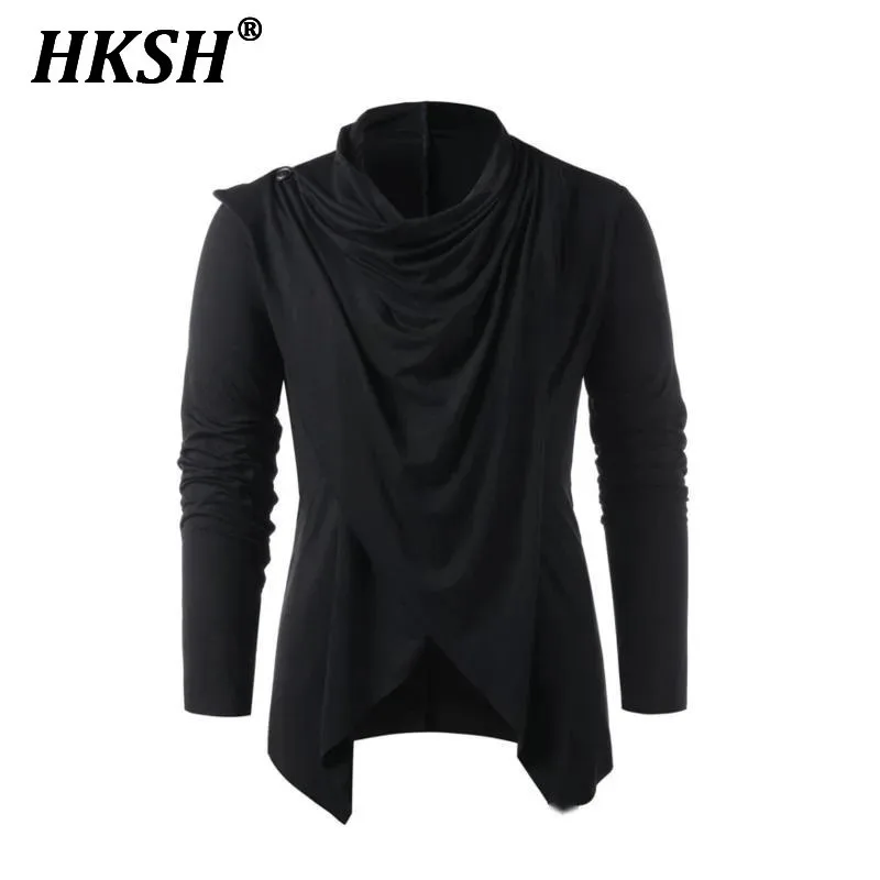 HKSH 2024 Spring Autumn New Men's Tide Dark T-shirt Fashion Solid Color Cardigan Niche Design Long Sleeve Chic Punk Top HK3033