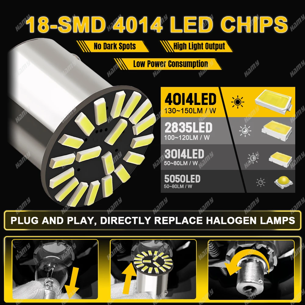 2/4/8/10 قطعة P21W 1156 BA15S 1157 BAY15D LED لمبة لسيارة الذيل وقوف السيارات الفرامل احتياطية أضواء الإشارة 12 فولت 4014-18SMD أبيض أحمر #4