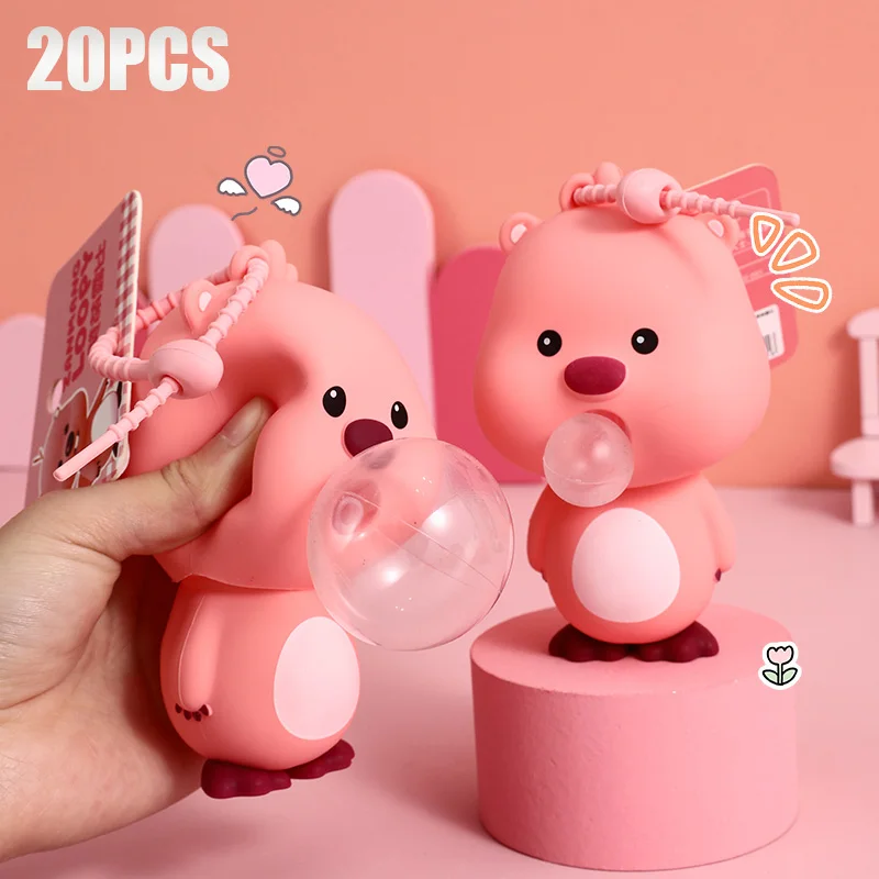 2024 New Cute Beaver Puffing Bubble Car Keychain Cute Pink Little Ruby Doll Female Exquisite Couple Male Backpack Pendant