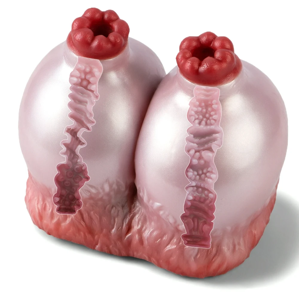 GEEBA Dual Channel Male Masturbator Ultra-Realistic Breast & Vagina Texture Body-Safe Silicone Pocket Pussy Stroker Adult Toys