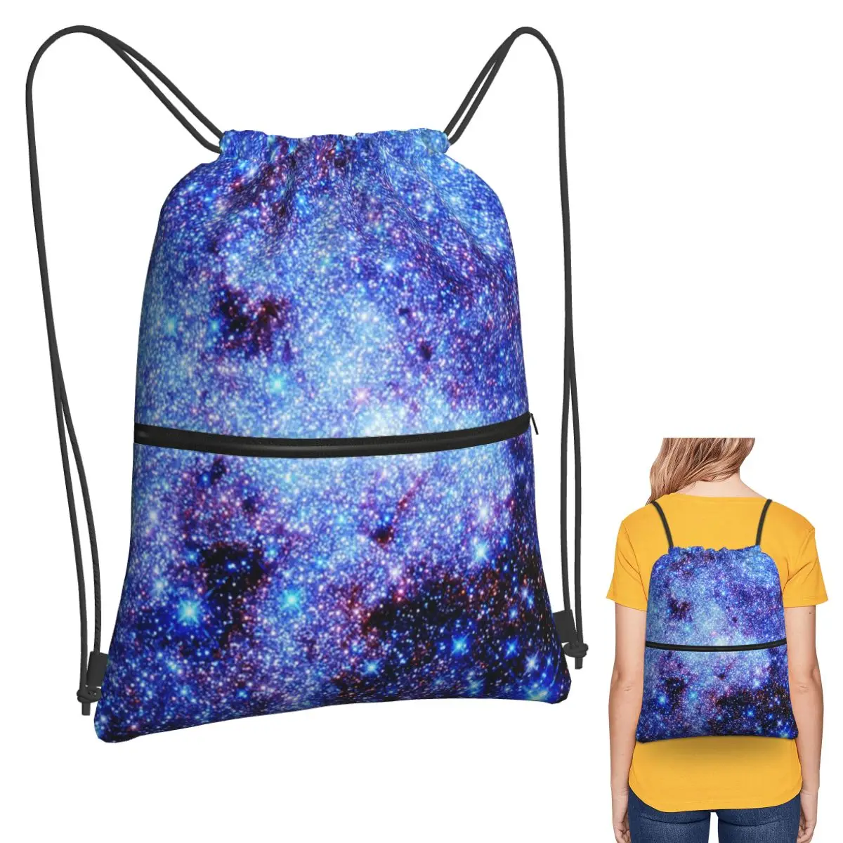 Galaxy Sparkle Stars Periwinkle Blue Backpacks Fashion Drawstring Bags Storage Bag Book Bags for Travel Students