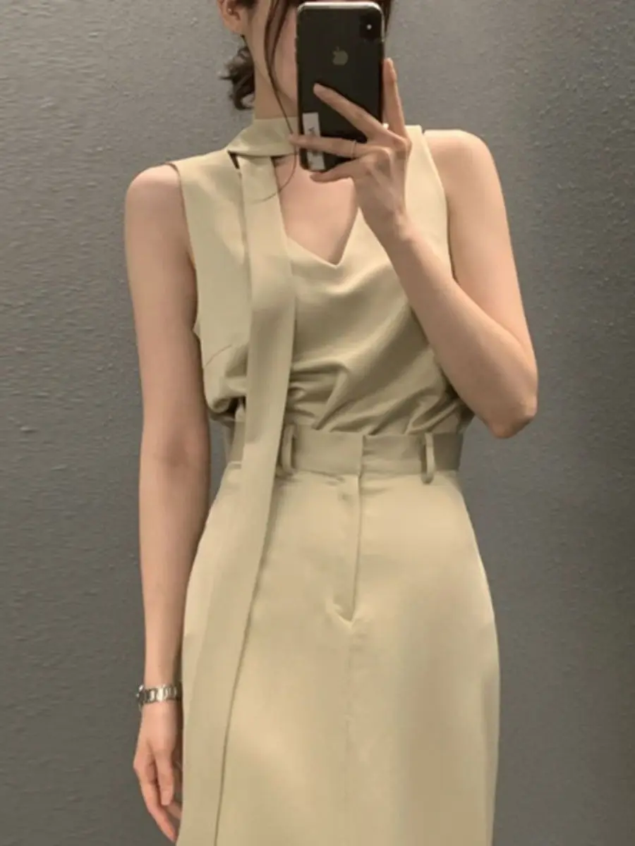 

Faionable Summer Outfit Women's Svel Sa V-ne Top High Waist Slimming Wrap Long Skirt Two-piece Set New 2025