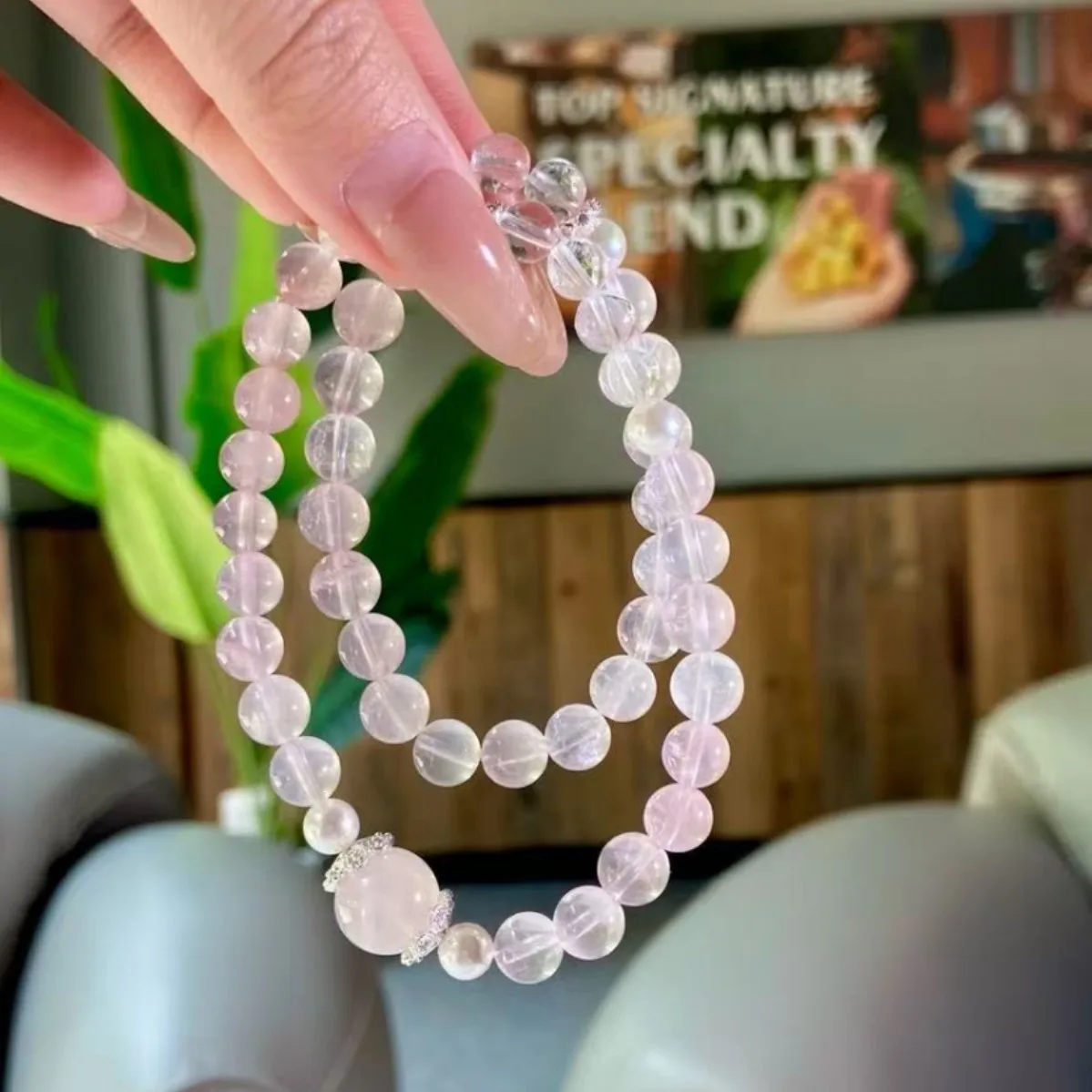 

Natural Pink Crystal White Asai Double Circle Bracelet Light Luxury Fashion Niche Girls Bracelet