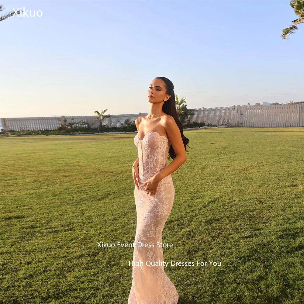 

Xikuo Mermaid Lace Sleeveless Evening Dress Sweetheart Long Length Prom Gowns Floral Patterns Alluring Robe De Soirée Customized