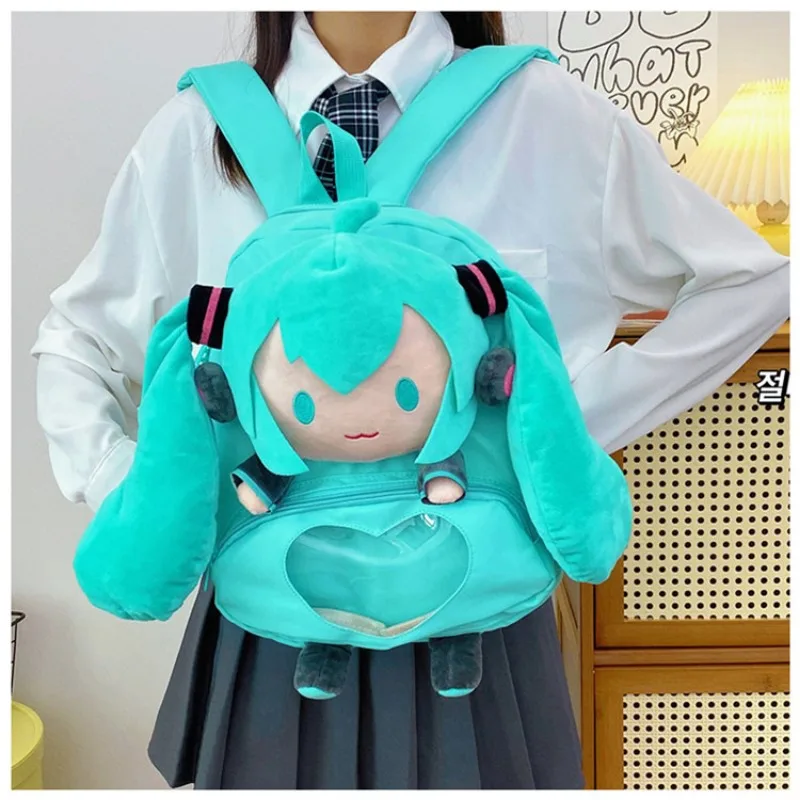 Hatsune Miku Backpack Anime Pain Bag Hatsune Miku Plush Bag Cute Girl High Capacity Backpack Cartoon Squinting Eyes Child Bag