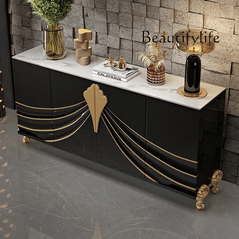 1Italian porch cabinet light luxury dining edge solid wood multi-layer board home locker medieval foyer partition