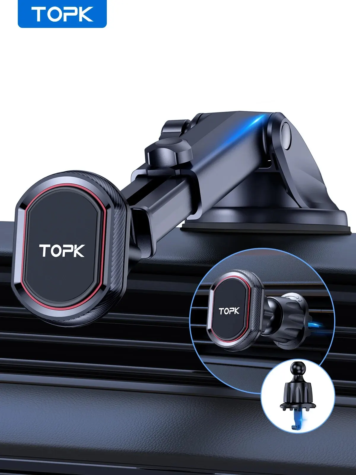 

TOPK Car Phone Holder Magnetic Phone Car Mount for Car Air Vent Windshield and Dashboard with Strongest Magnet for Cellphones