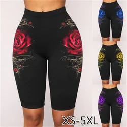2023 Summer Women Clothes XS-5XL Fashion Casual Rose Printed Leggings Shorts High Elastic Waist Sports Yoga Pants Plus Size