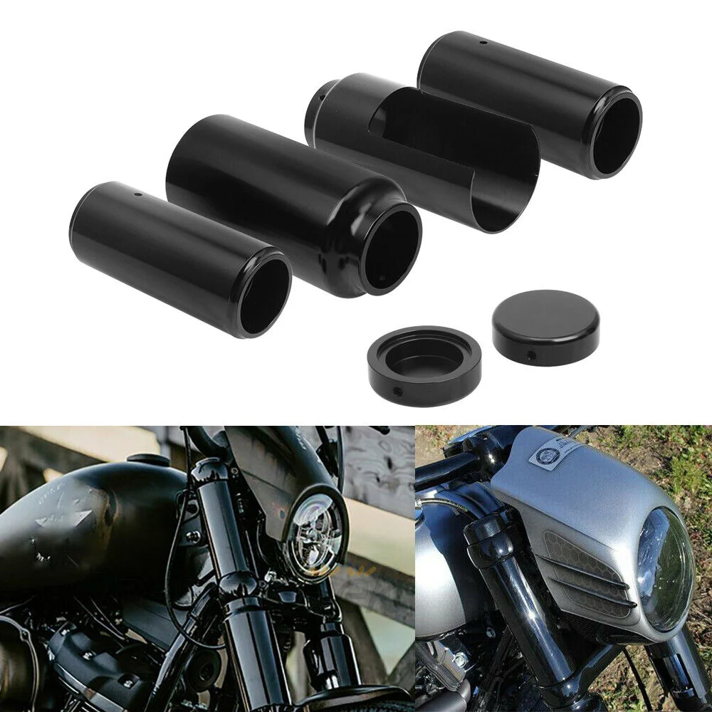 Motorcycle Aluminum Black Full Front Fork Cover Tube Cap Set For Harley Softail Street Bob FXBB Low Rider FXLR 107 2018-2022 21