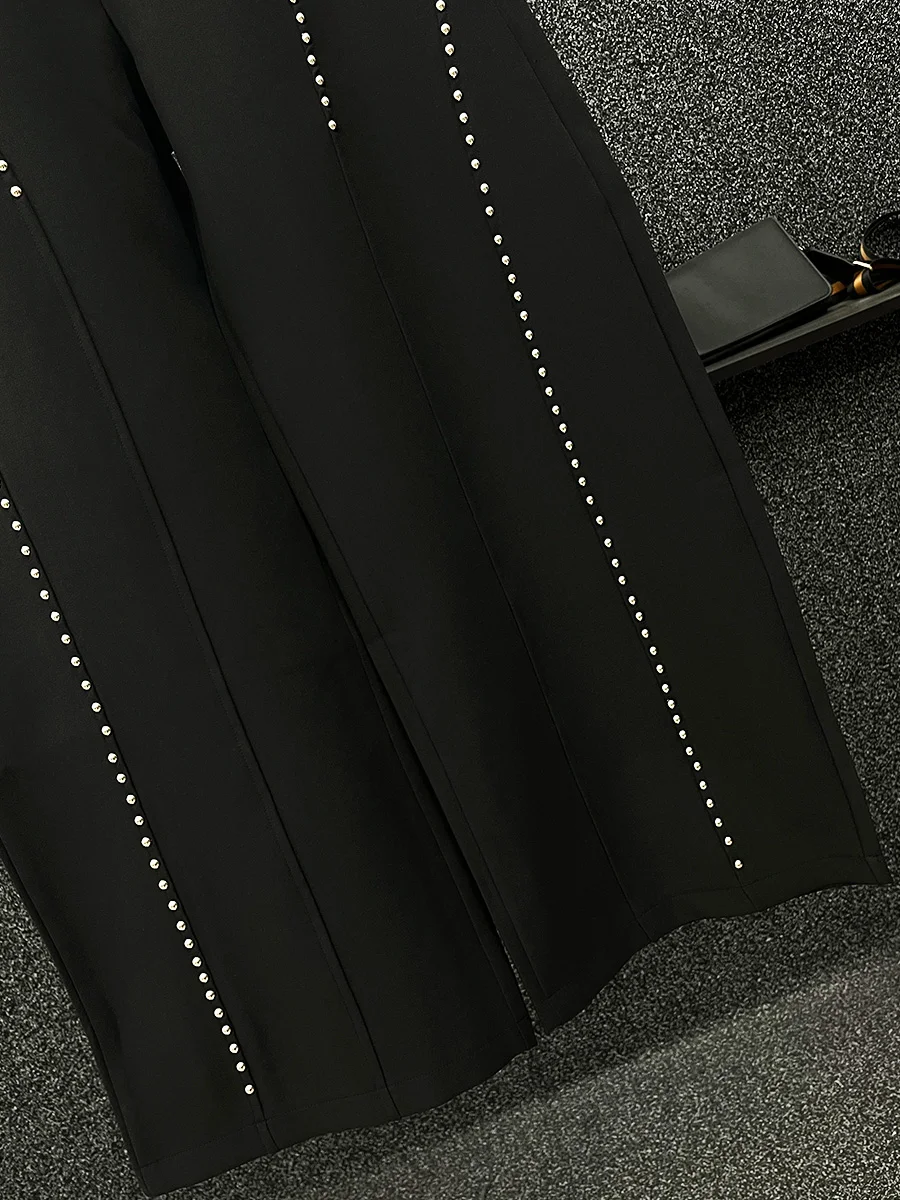 2025 New Korean Version of Scimitar Trousers Men's Fashion Casual Heavy Industry Willow Nails Loose Handsome Boys Mopping Pants